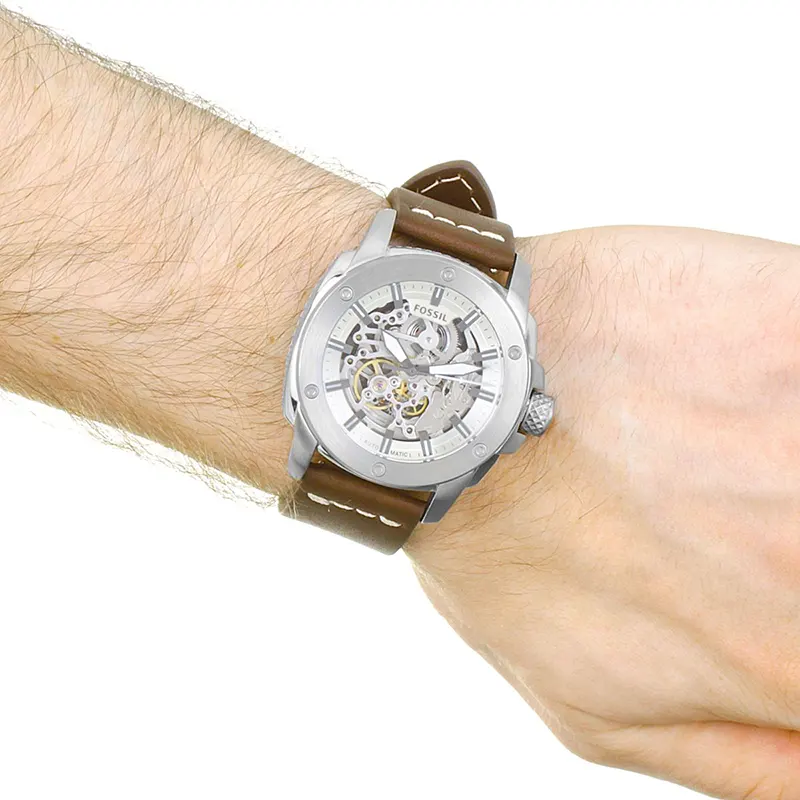 Fossil Modern Machine Automatic Skeleton Dial Brown Leather Men's Watch ...