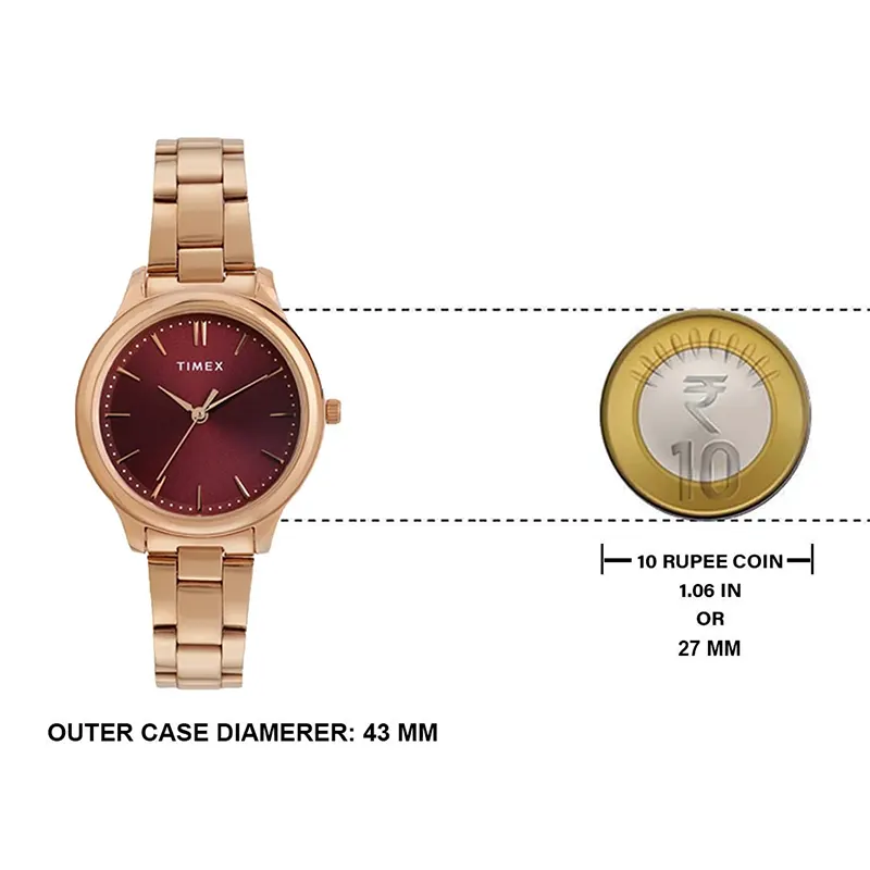Timex Burgundy Dial Rose Gold-tone Couple Watch- TW00ZP005 watch bracelet clasp and caseback
