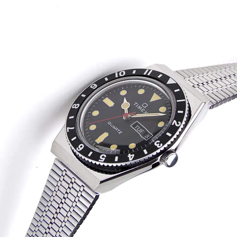 Timex Q Reissu Black Dial Men's Watch-  TW2U61800 watch side profile and crown