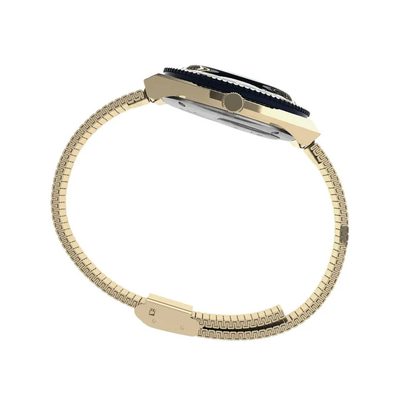 Timex Q Reissue Blue Dial Gold-Tone Men's Watch- TW2U62000 TW2U62000U9 watch bracelet clasp and caseback