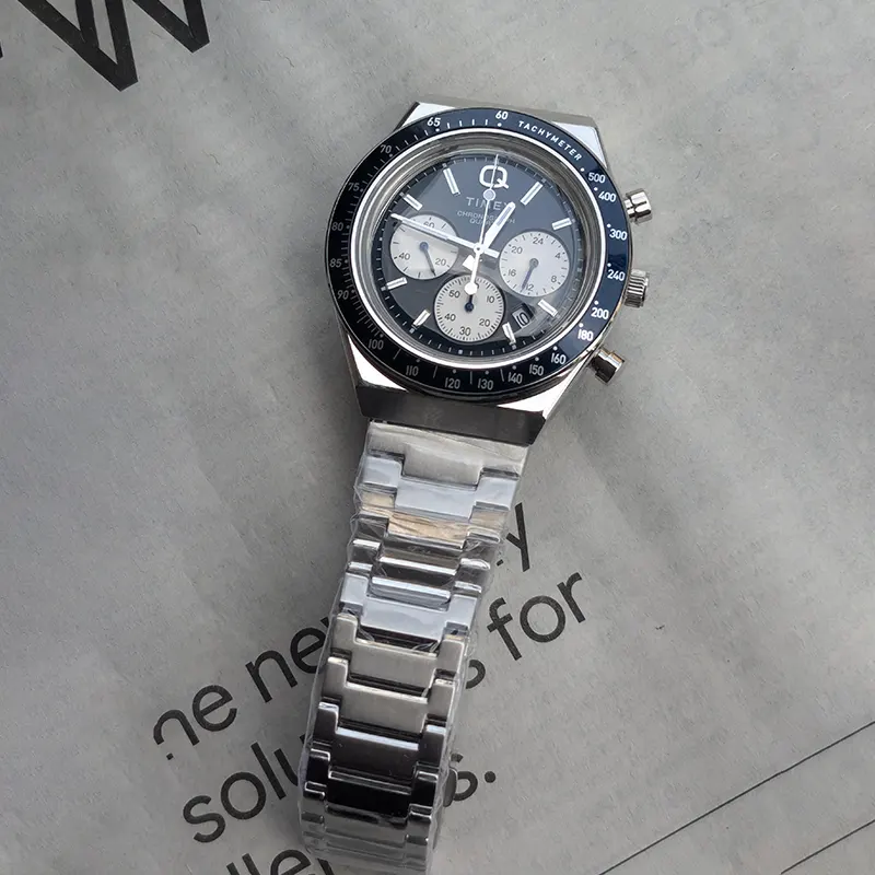 Timex Q Chronograph Blue Dial Panda Racing Men's Watch- TW2W51600 TW2W51600UJ watch side profile and crown