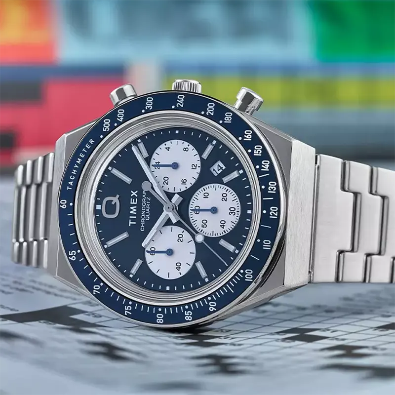 Timex Q Chronograph Blue Dial Panda Racing Men's Watch- TW2W51600 TW2W51600UJ watch bracelet clasp and caseback