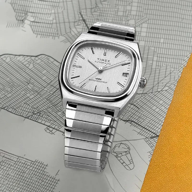 Timex 1983 E Line Reissue Automatic Watch- TW2W70800 TW2W70800UJ watch bracelet clasp and caseback