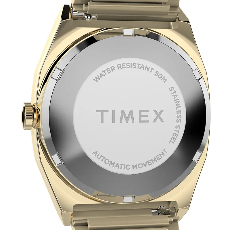 Timex Q Timex E-Line Automatic Champagne Men's Watch- TW2Y07200 TW2Y07200UJ watch bracelet clasp and caseback