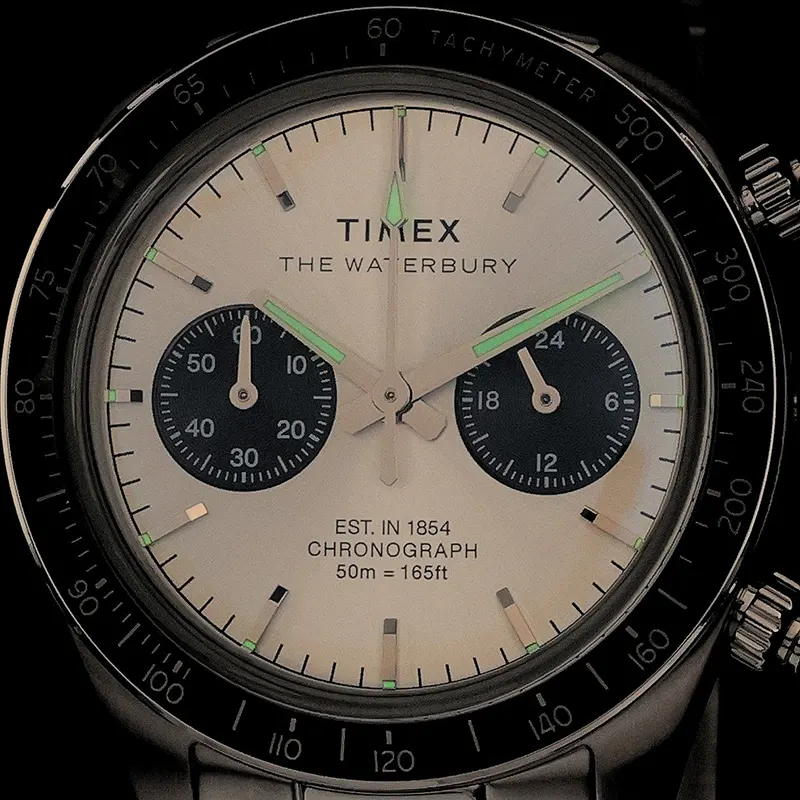 Timex Waterbury Heritage Chronograph Silver Dial Men's Watch- TW2Y19200 watch bracelet clasp and caseback