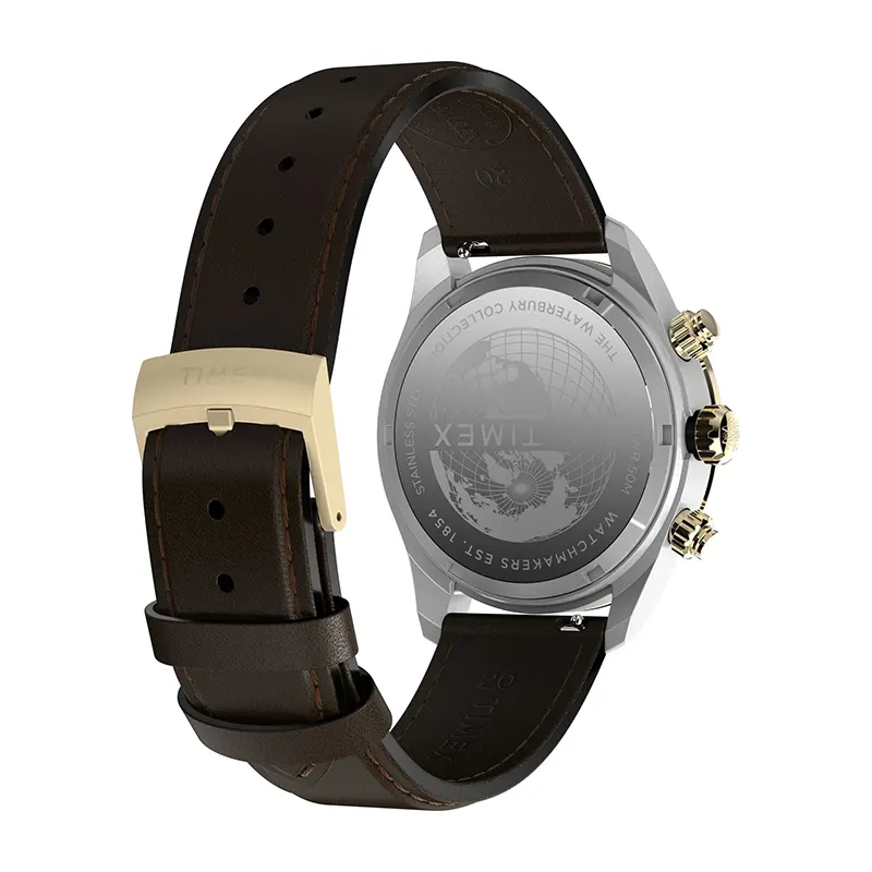 Timex Waterbury Heritage Chronograph Men's Watch- TW2Y24100 TW2Y24100IK watch side profile and crown