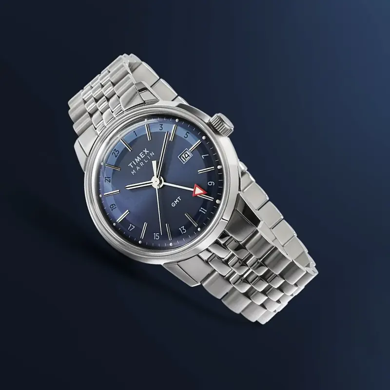 Timex Marlin Quartz GMT Blue Dial Men’s Watch- TW2Y47600 watch bracelet clasp and caseback