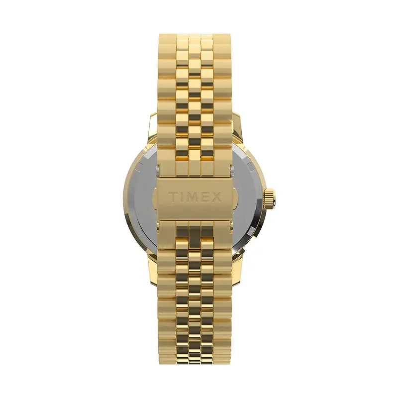 Timex Marlin Quartz GMT Black Dial Gold-Tone Men's Watch- TW2Y47700 TW2Y47700UJ watch bracelet clasp and caseback