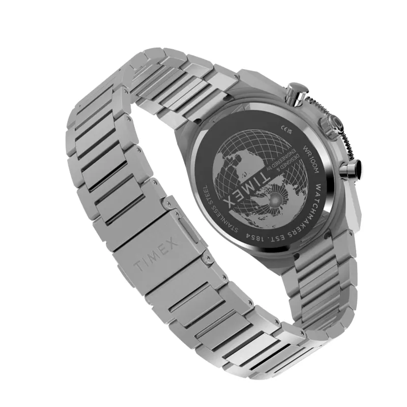 Timex Q Continental Chronograph Blue Dial Watch- TW2Y55900 watch bracelet clasp and caseback