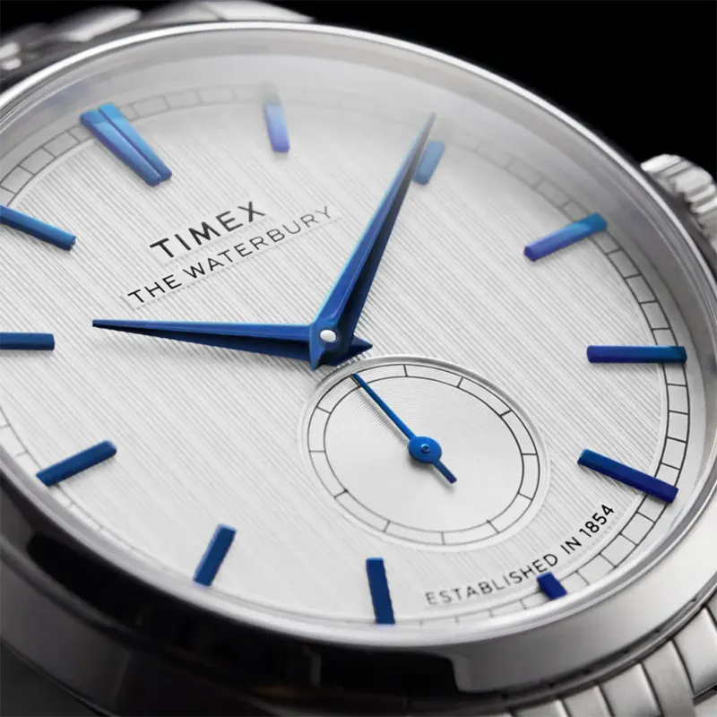 Timex Waterbury Classic Sub-Second White Dial Men's Watch- TW2Y91800 watch side profile and crown