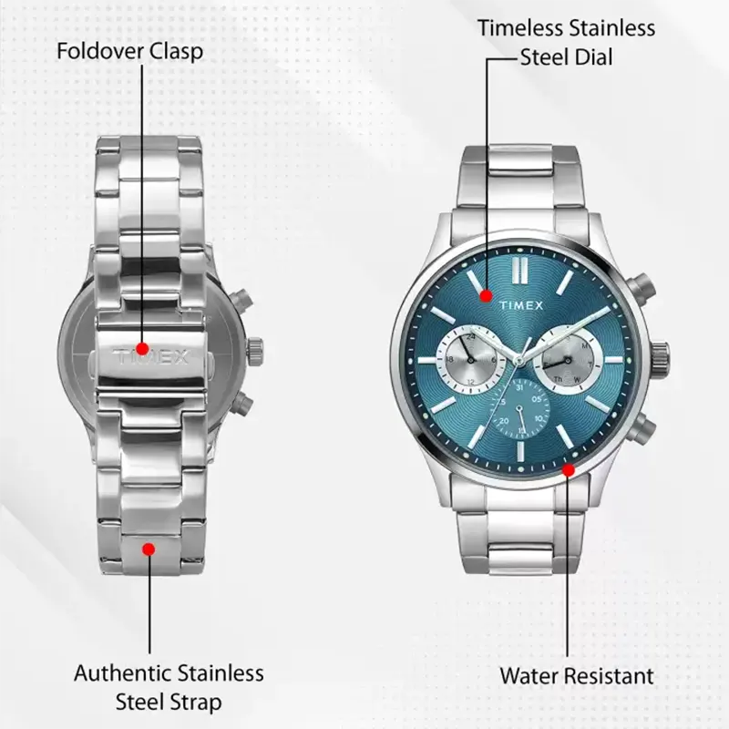 Timex Multifunction Blue Dial Men's Watch- TWEG19604 watch side profile and crown
