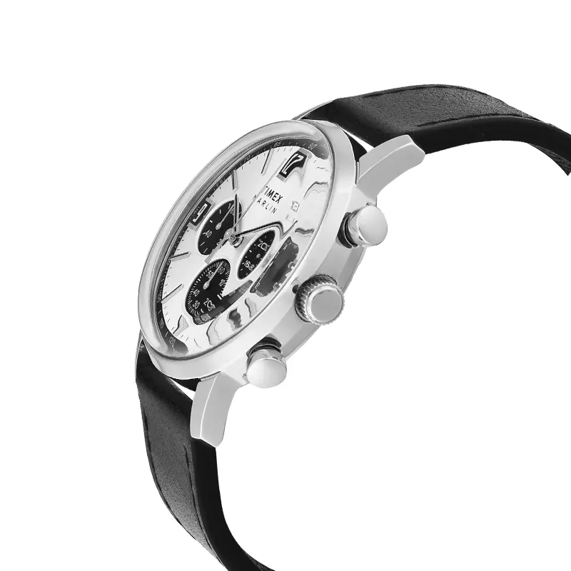 Timex Marlin Silver-Tone Round Dial Men’s Watch- TWEG26703 watch side profile and crown