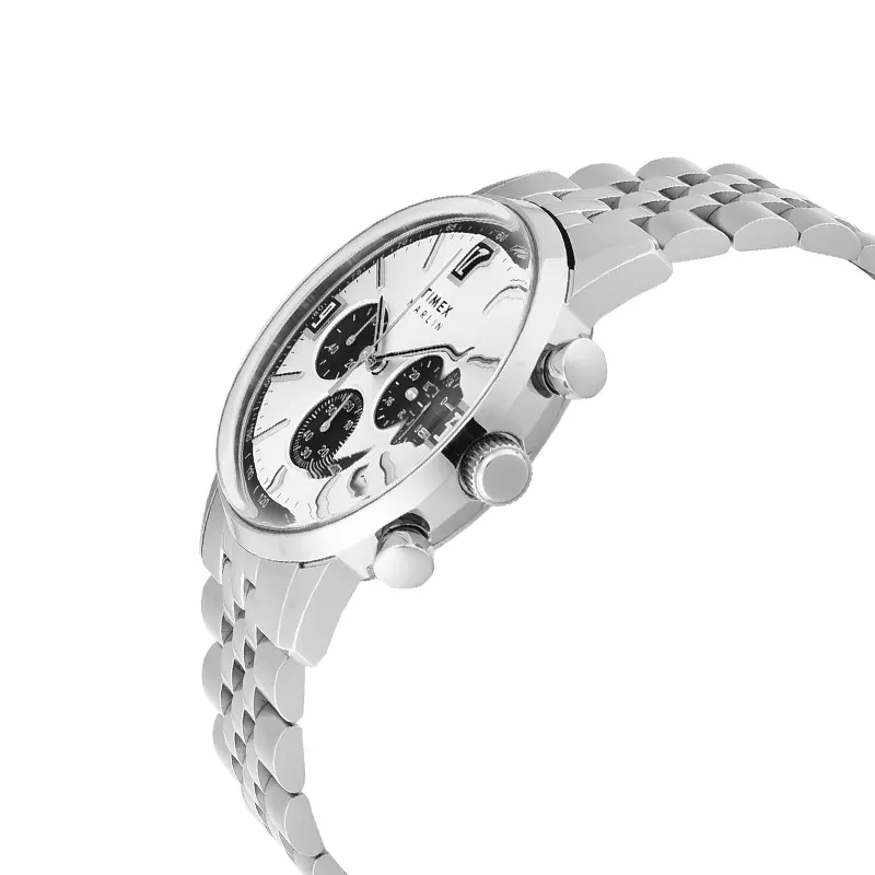 Timex Marlin® Chronograph White Panda Dial Men's Watch-TWEG26704 watch bracelet clasp and caseback