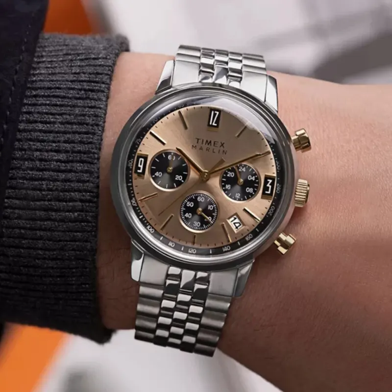Timex Marlin Chronograph Gold-tone Accents Dial Watch- TWEG26713 watch bracelet clasp and caseback