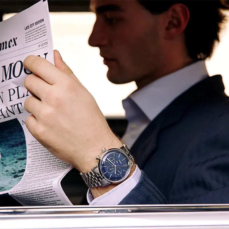 Timex Marlin® Chronograph Moon Phase Blue Dial Men's Watch- TWEG26802 watch bracelet clasp and caseback