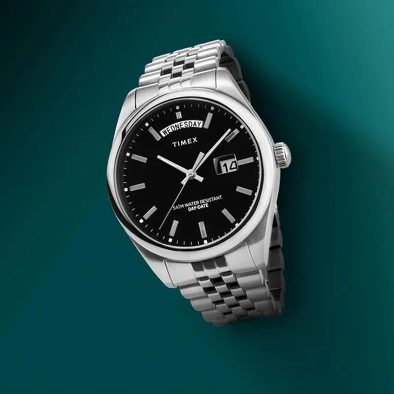 Timex Legacy Quartz Black Dial Men's Watch- TW2V67800 TW2V67800VQ watch side profile and crown