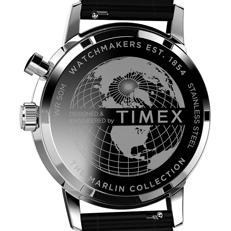 Timex Marlin® Chronograph Tachymeter Black Dial Men's Watch- TW2W51500 TW2W51500UJ watch side profile and crown