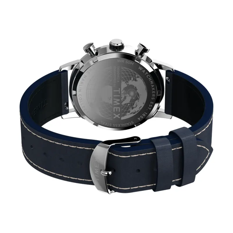 Timex Marlin® Chronograph Tachymeter Blue Dial Men's Watch- TW2W99000 TW2W99000UJ watch side profile and crown