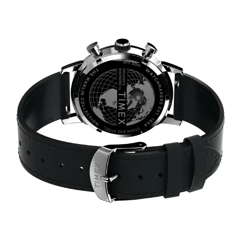 Timex Marlin® Chronograph Tachymeter Leather Men's Watch- TW2W10300 watch bracelet clasp and caseback