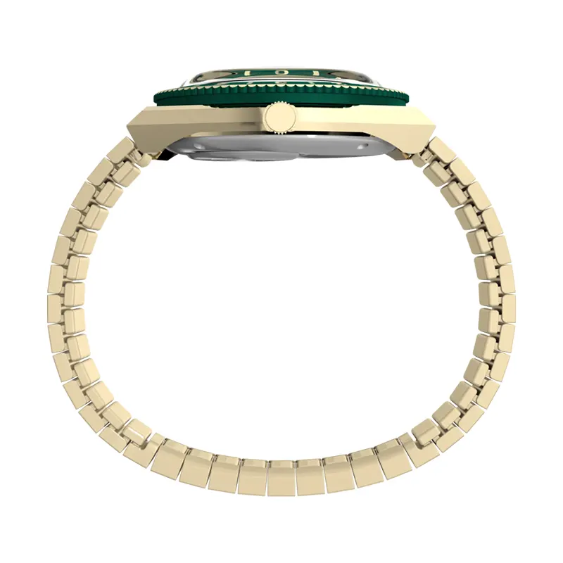 Timex Q 36mm Gold-Tone Green Malachite Dial Watch- TW2V92200 watch bracelet clasp and caseback