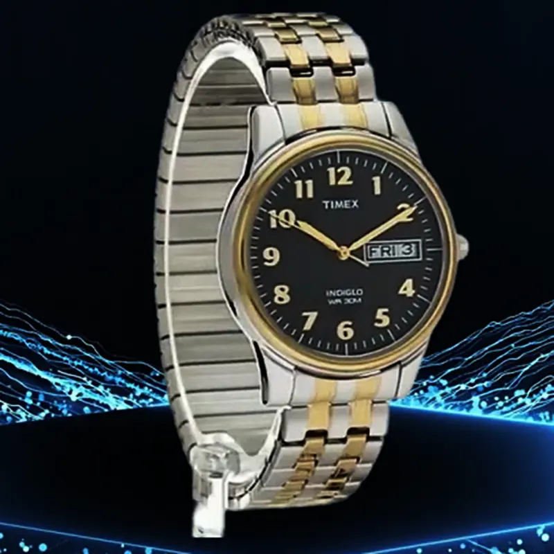 Timex Two-tone Black Dial Unisex Watch- T26481 watch side profile and crown