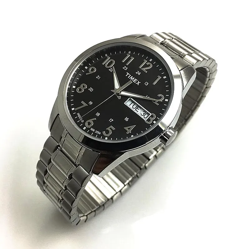 Timex Silver-tone Black Dial Unisex Watch- T2M932 watch side profile and crown