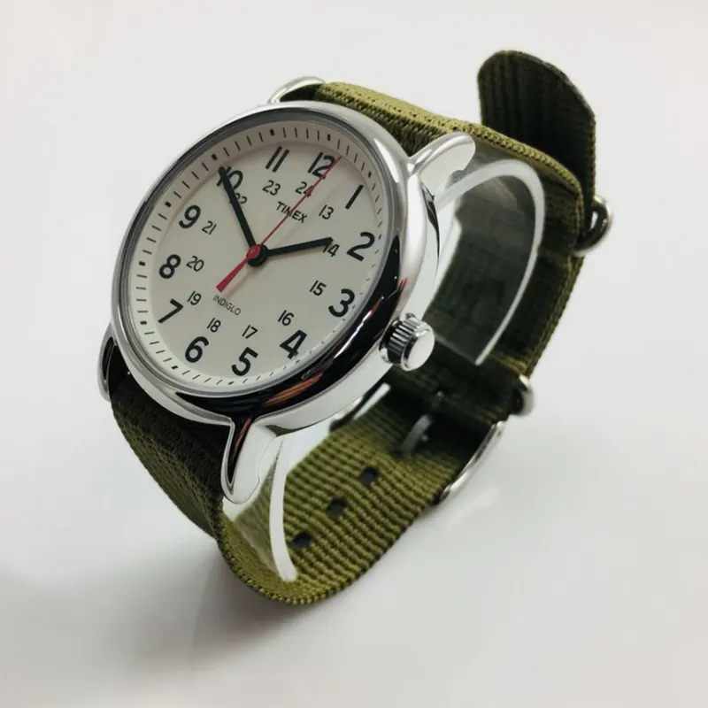 Timex Weekender Cream Numeric Dial Fabric Men's Watch- T2N651 watch side profile and crown