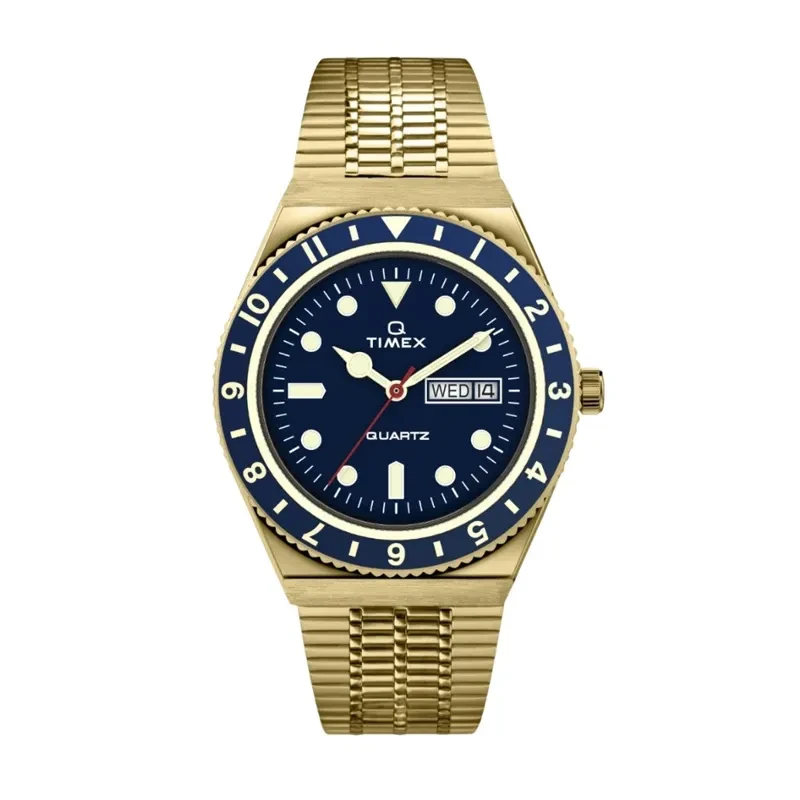 Timex Q Reissue Blue Dial Gold-Tone Men's Watch- TW2U62000 TW2U62000U9 watch, front product view