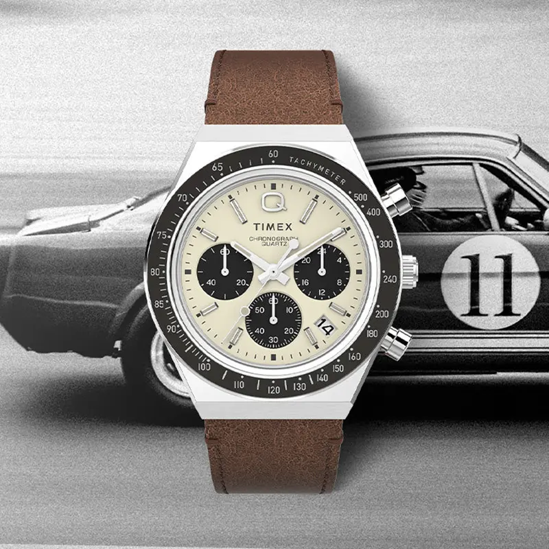 Timex Q Timex Panda Chronograph Racing Daytona-Inspired Men's Watch- TW2V42800 TW2V42800U9 watch dial and case detail