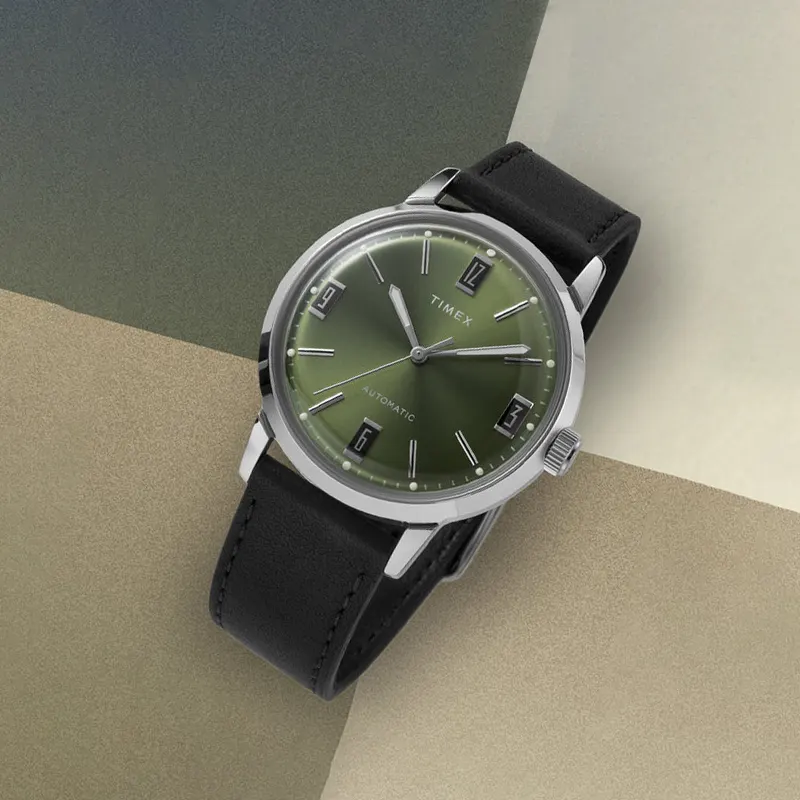 Timex Marlin Green Dial Automatic Men's Watch- TW2V44600 watch dial and case detail