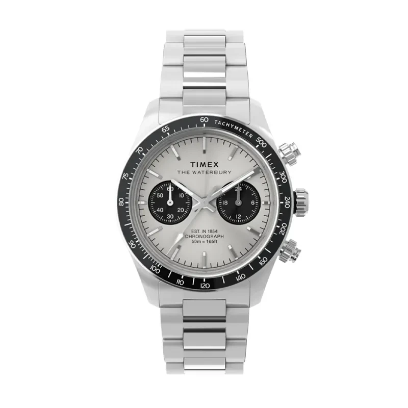 Timex Waterbury Heritage Chronograph Silver Dial Men's Watch- TW2Y19200 watch, front product view