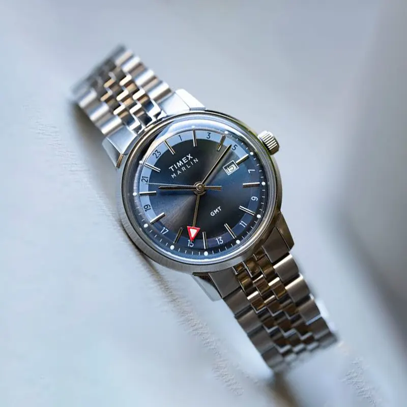 Timex Marlin Quartz GMT Blue Dial Men’s Watch- TW2Y47600 watch dial and case detail