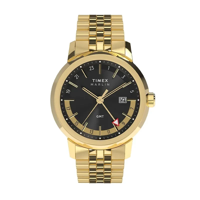 Timex Marlin Quartz GMT Black Dial Gold-Tone Men's Watch- TW2Y47700 TW2Y47700UJ watch, front product view