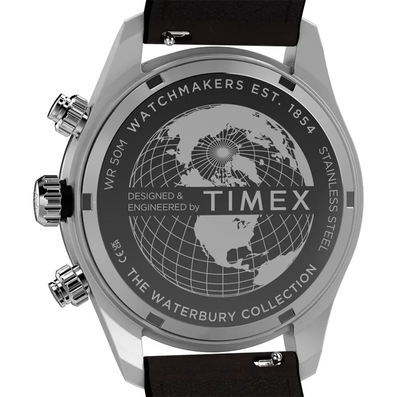 Timex Waterbury Heritage Chronograph Ice Blue Dial Men's Watch- TW2Y70600 watch dial and case detail