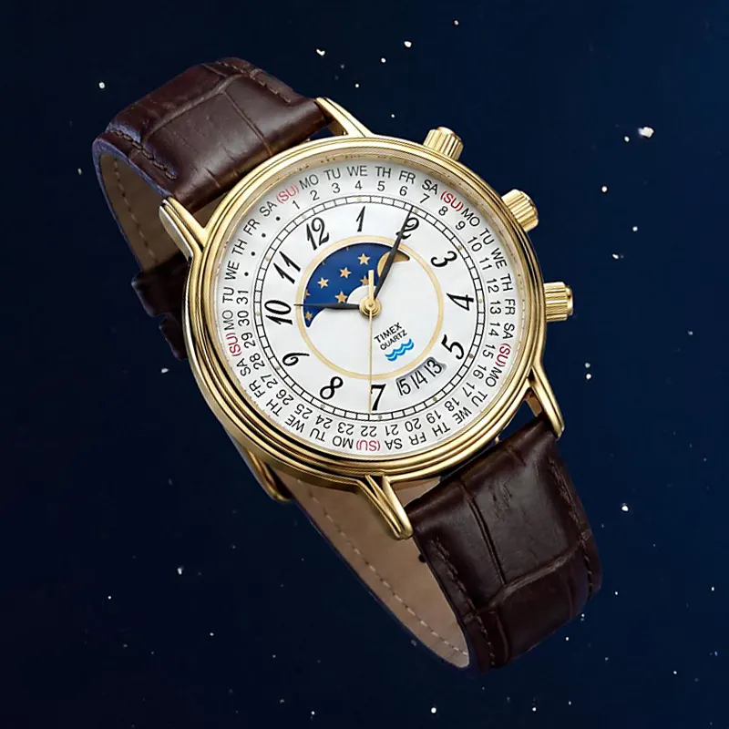 Timex 1990 Reissue Moon Phase Dial Watch- TW2Y99000 watch dial and case detail