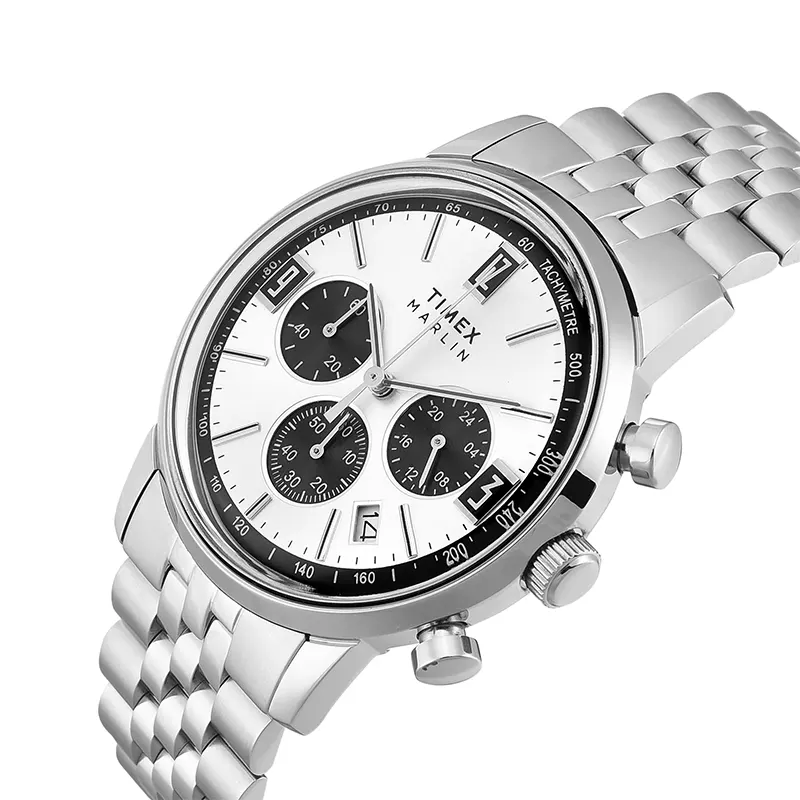 Timex Marlin® Chronograph White Panda Dial Men's Watch-TWEG26704 watch dial and case detail