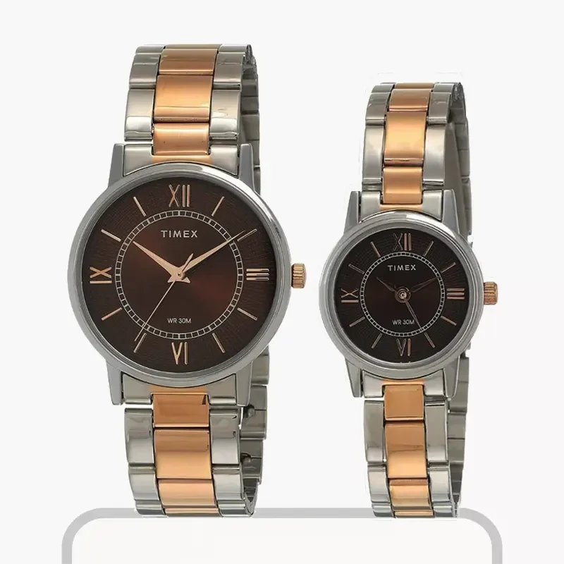 Timex Classics Set Brown Dial Two-tone Couple Watch- TW00PR214 - 100% Original Timex Watch in Bangladesh - Watch 24 BD
