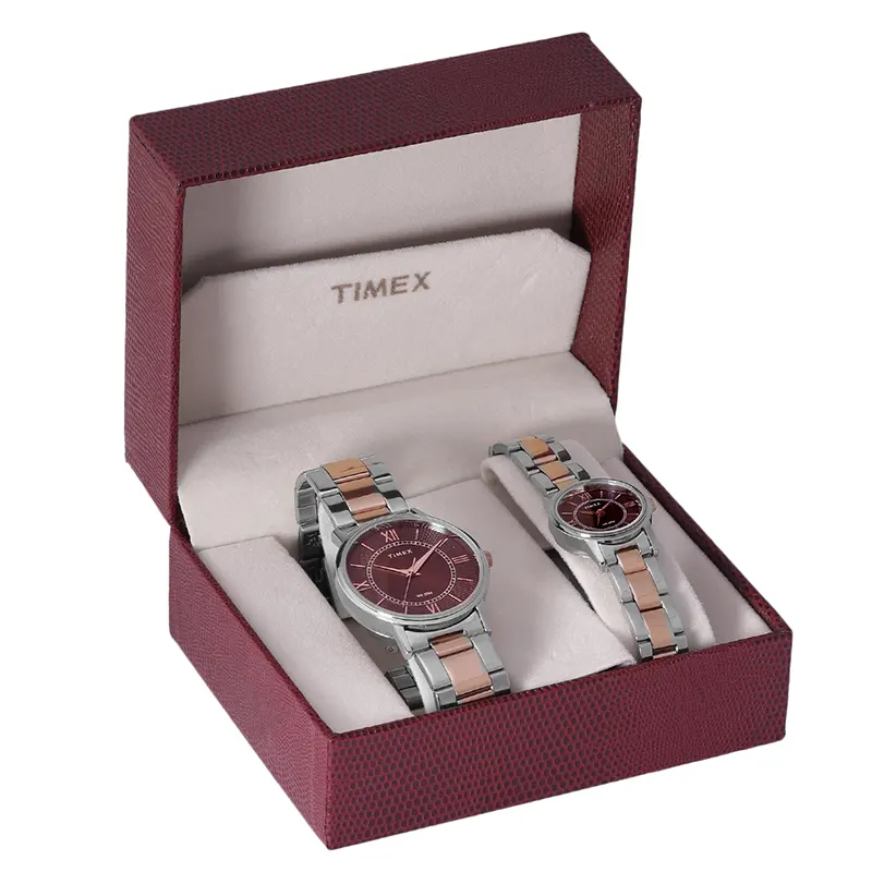 Timex Classics Set Brown Dial Two-tone Couple Watch- TW00PR214 Dial & Angle View - Watch 24 BD