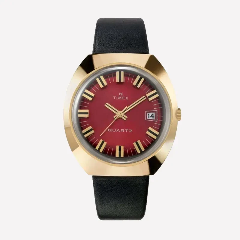Timex 1972 Reissue Burgundy Dial Gold Bezel Men's Watch- TW2V25400 watch, front product view
