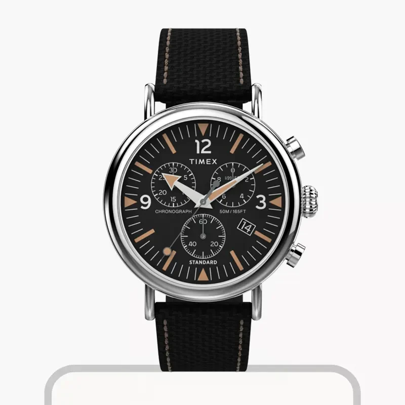 Timex Chronograph Quartz Black Dial Febric Strap Men's Watch- TW2V43700 watch, front product view