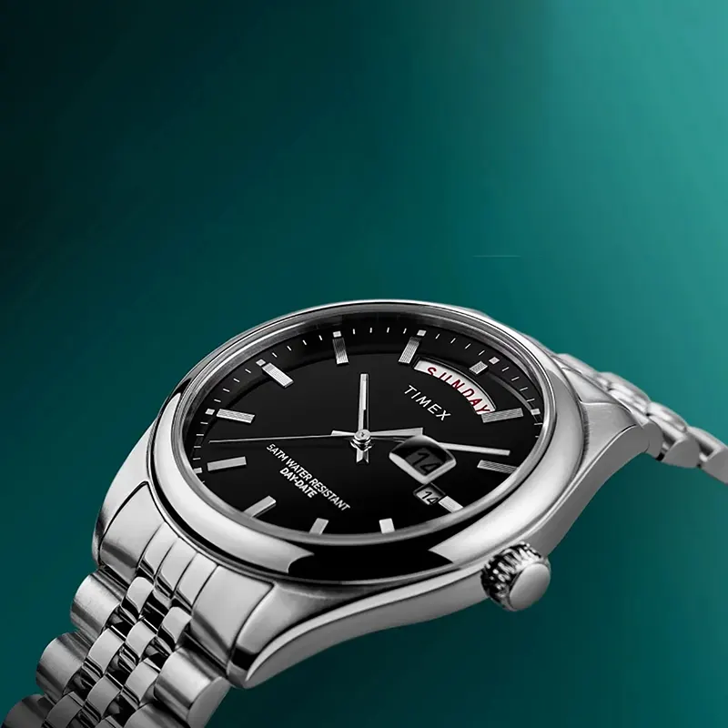 Timex Legacy Quartz Black Dial Men's Watch- TW2V67800 TW2V67800VQ watch dial and case detail