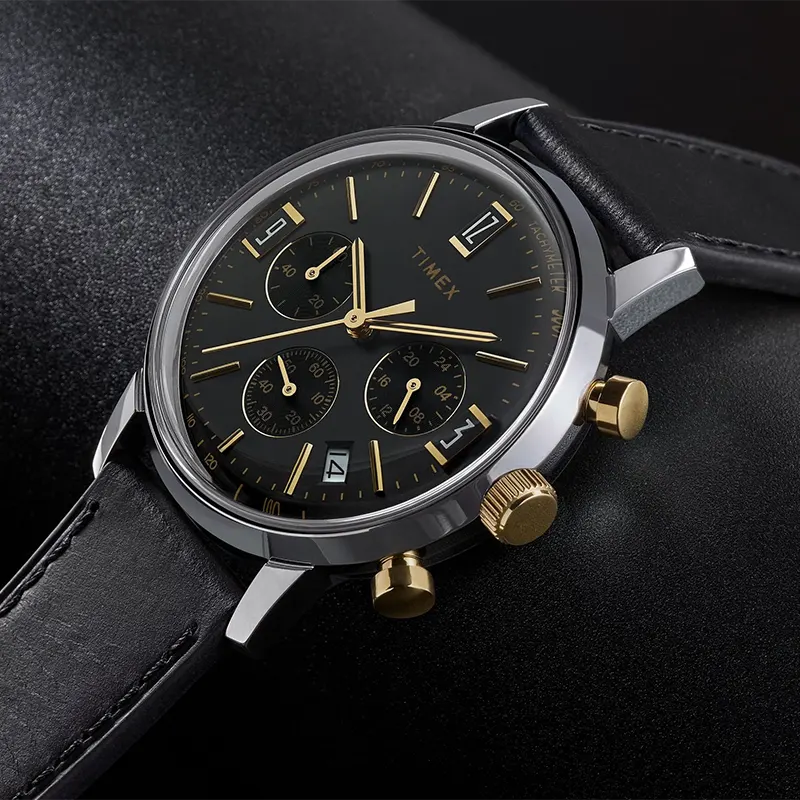 Timex Marlin® Chronograph Tachymeter Black Dial Men's Watch- TW2W51500 TW2W51500UJ watch dial and case detail