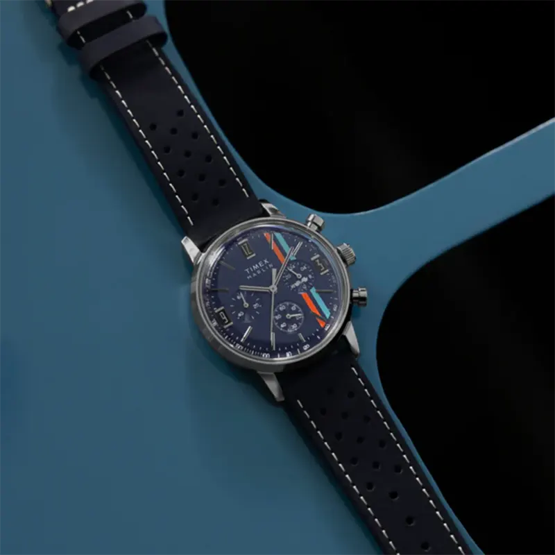 Timex Marlin® Chronograph Tachymeter Blue Dial Men's Watch- TW2W99000 TW2W99000UJ watch dial and case detail