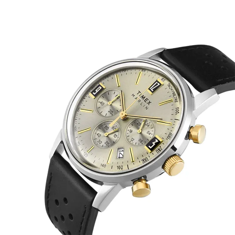 Timex Marlin® Chronograph Beige Dial Men's Watch- TWEG26705 watch dial and case detail
