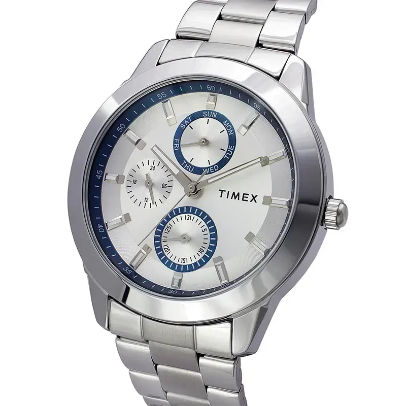 Timex Multifunction Quartz Silver Dial Men's Watch- TWEG18506 watch dial and case detail