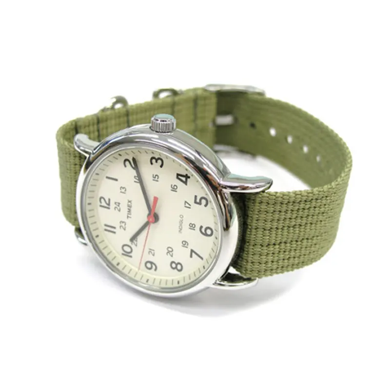 Timex Weekender Cream Numeric Dial Fabric Men's Watch- T2N651 Dial & Angle View - Watch 24 BD