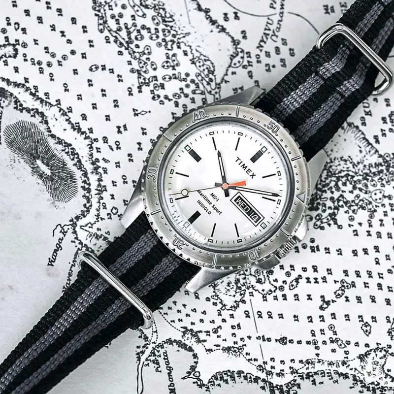 Timex X Todd Snyder White Dial Three Hand Men's Watch- TW2R83400 Dial & Angle View - Watch 24 BD
