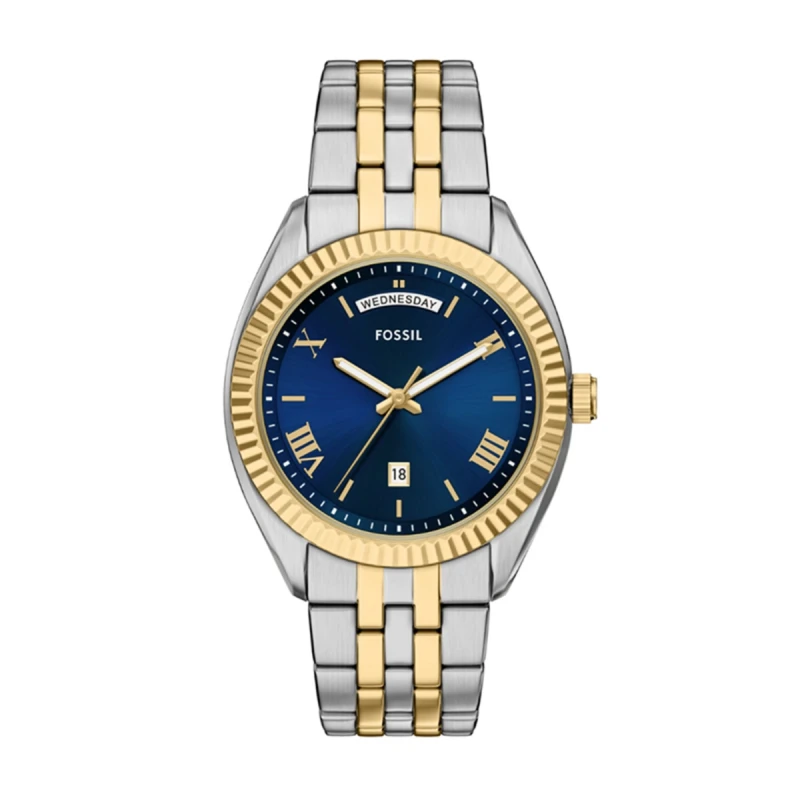 Fossil Campbell Day-Date Blue Dial Two-Tone Men's Watch - FS6141
