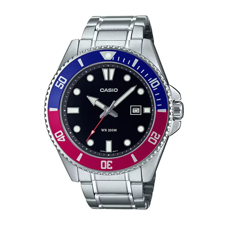 Casio Pepsi Bezel Duro Black Dial Men's Watch- MDV-107D-1A3V