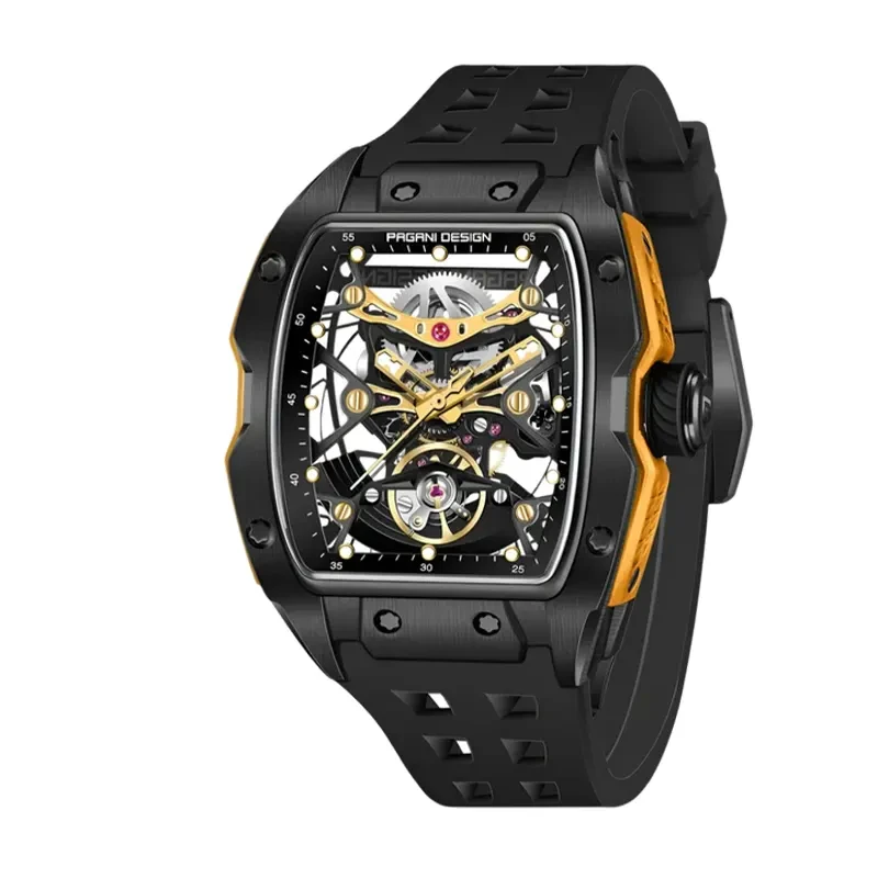 Pagani Design Skeleton Dial Black Strap Men's Watch- PD-YS018